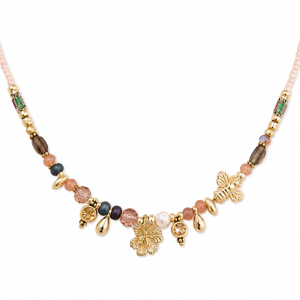 Spring Bloom Bee & Flower Charm Necklace