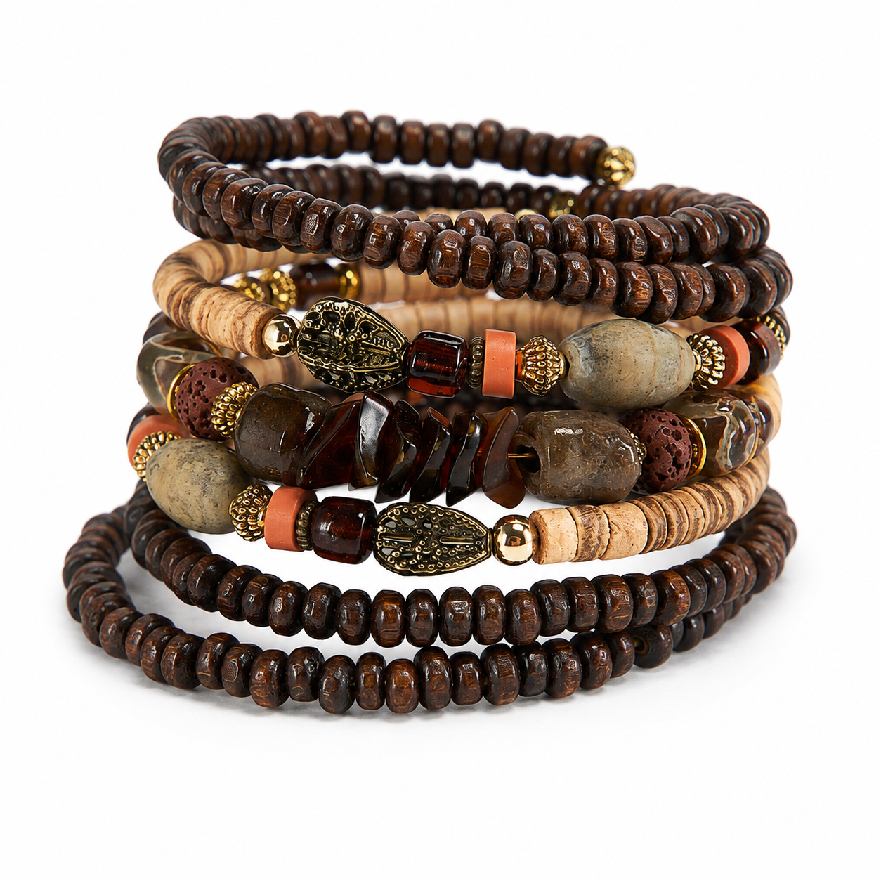 Bohemian Memory Wire Wrap Bracelet – Earth Tones