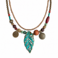Bohemian Turquoise Leaf Layered Necklace