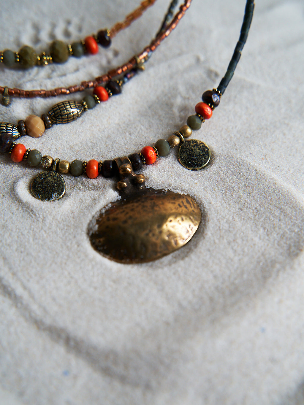 Bohemian Multi-Strand Necklace – Earth Tones & Antique Gold