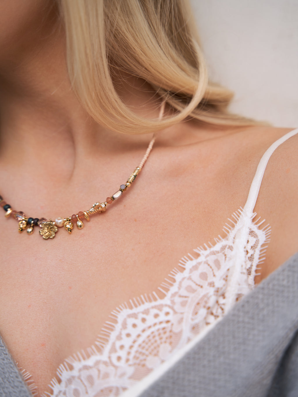 Spring Bloom Bee & Flower Charm Necklace