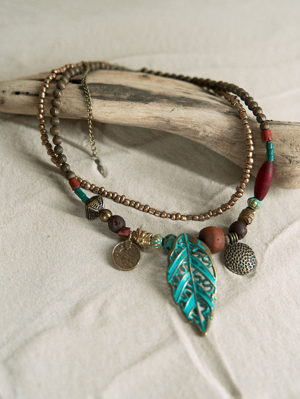 Bohemian Turquoise Leaf Layered Necklace