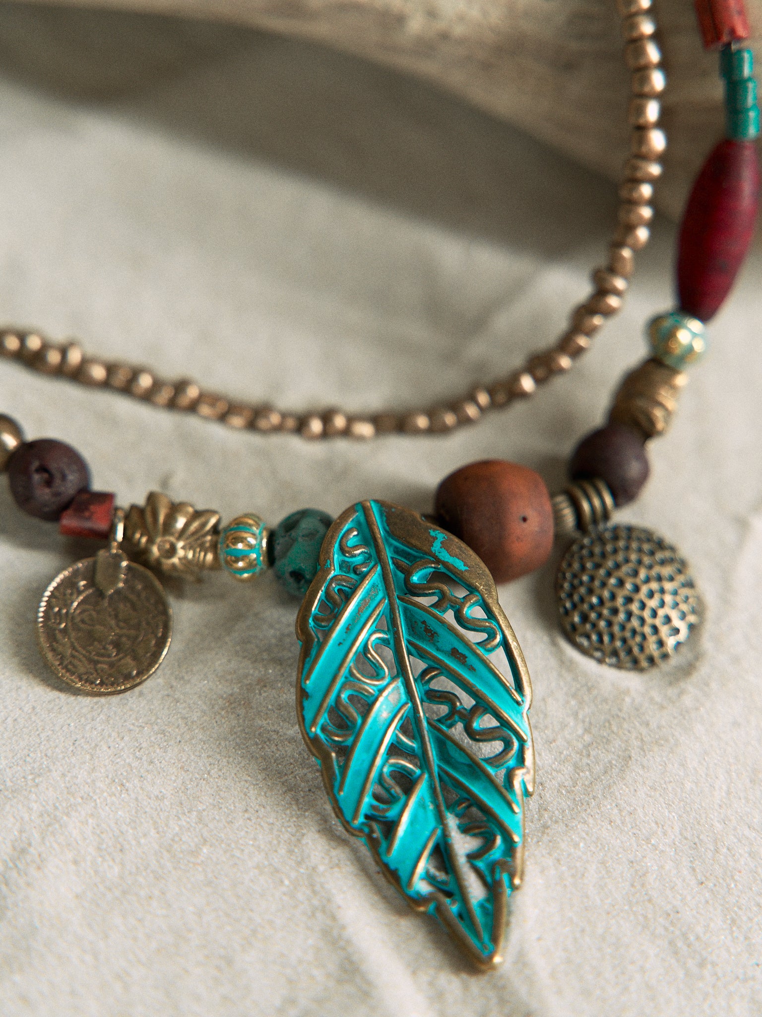 Bohemian Turquoise Leaf Layered Necklace
