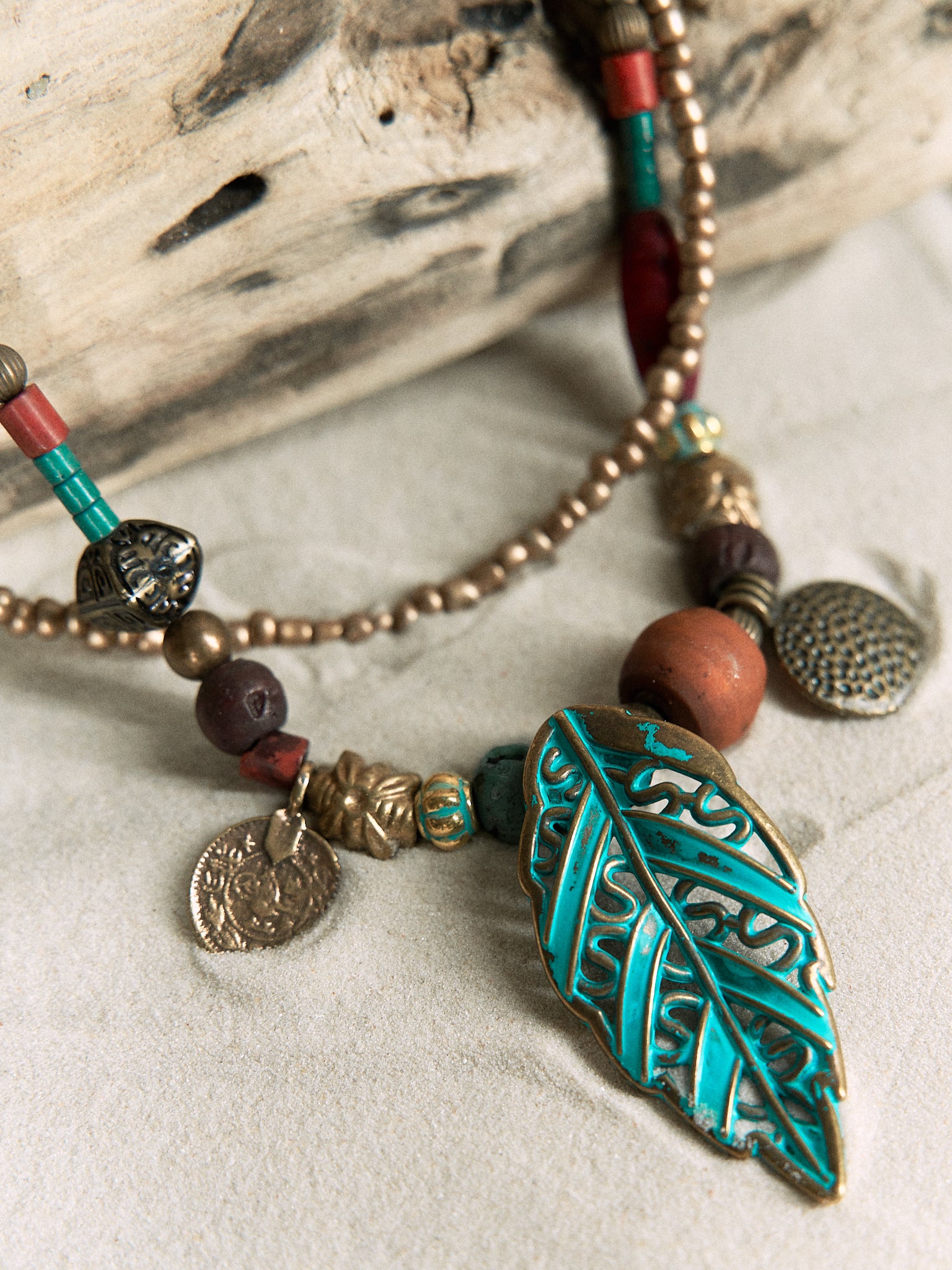 Bohemian Turquoise Leaf Layered Necklace