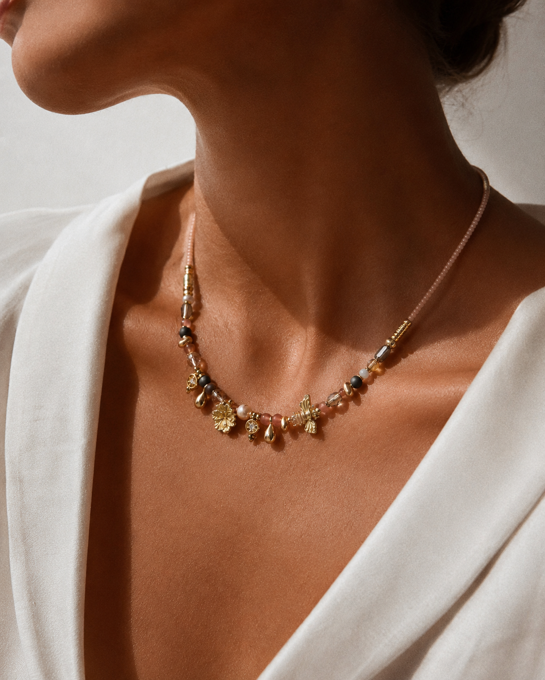 Spring Bloom Bee & Flower Charm Necklace