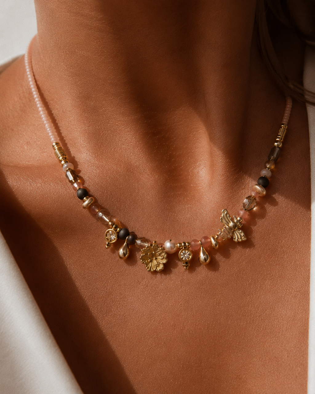 Spring Bloom Bee & Flower Charm Necklace