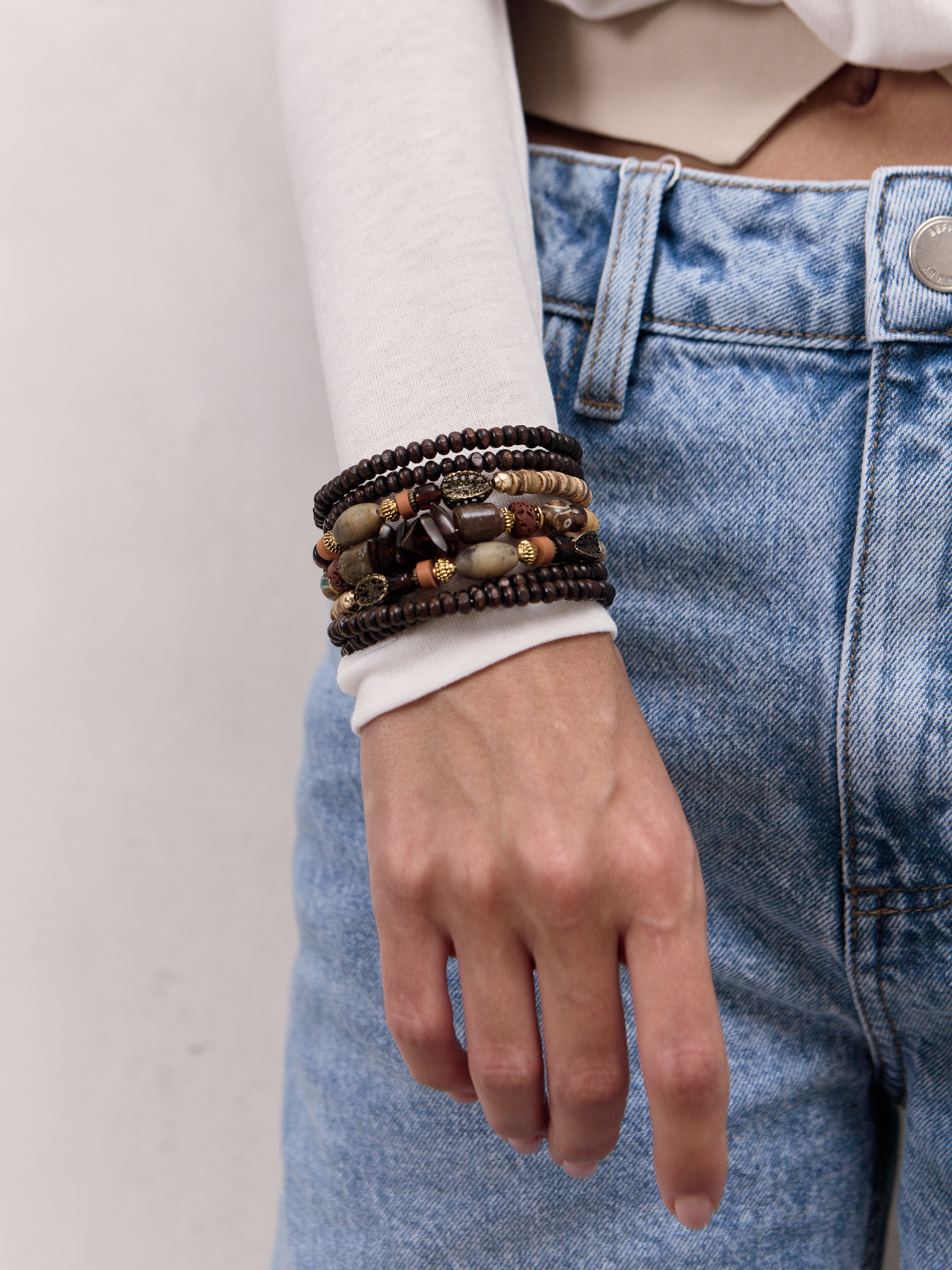 Bohemian Memory Wire Wrap Bracelet – Earth Tones