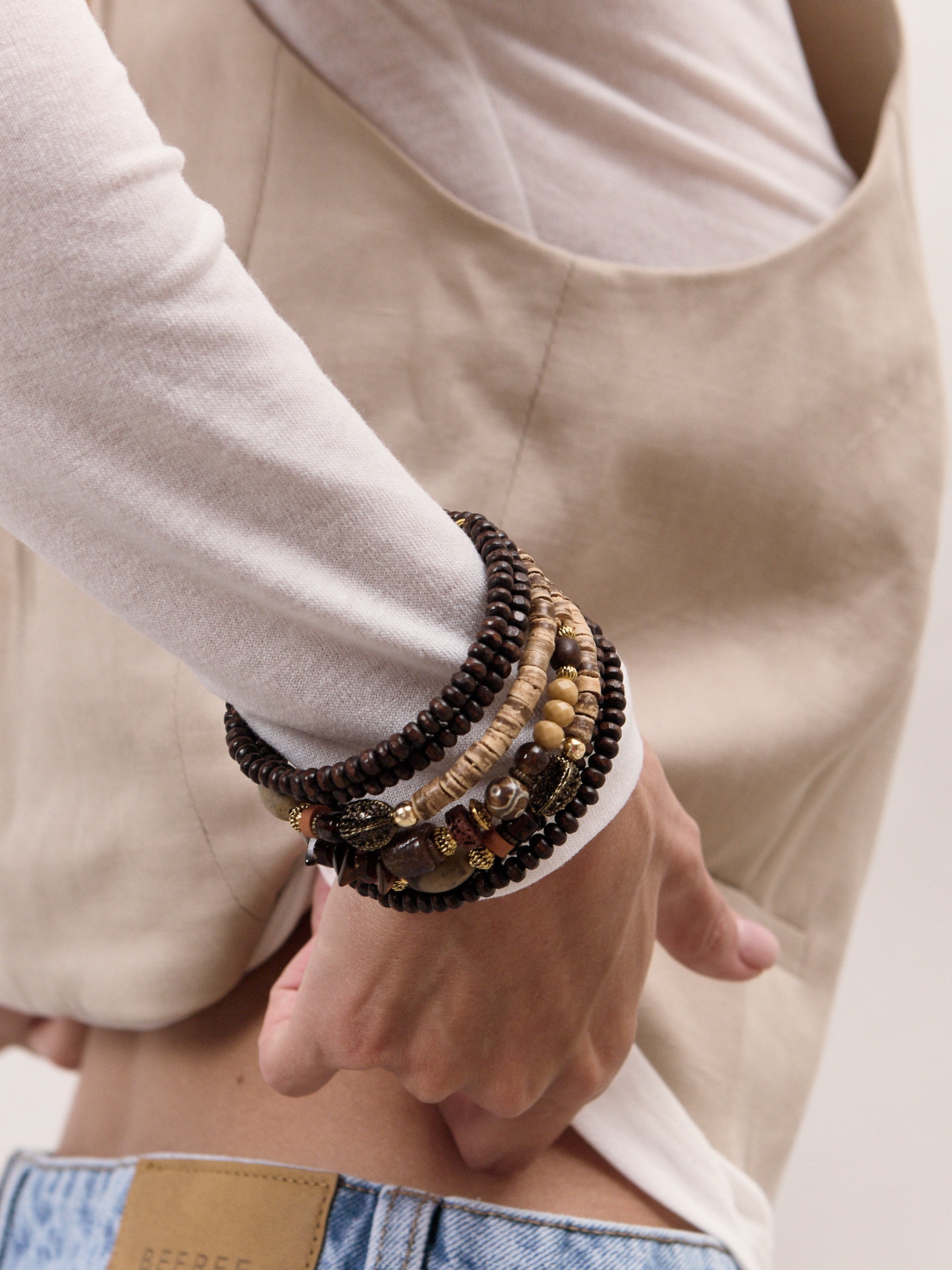 Bohemian Memory Wire Wrap Bracelet – Earth Tones