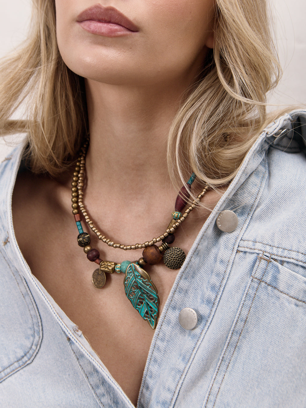 Bohemian Turquoise Leaf Layered Necklace