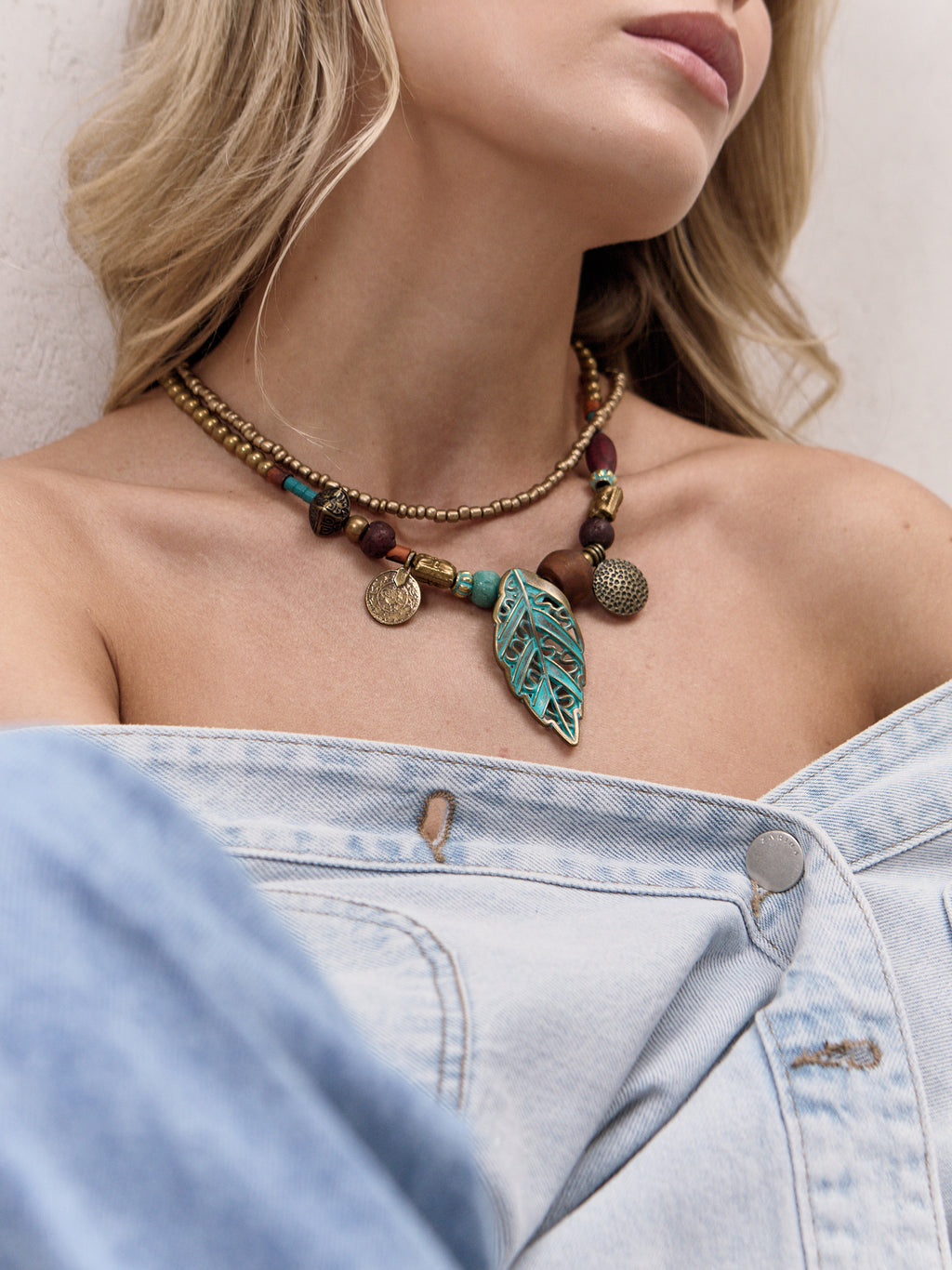 Bohemian Turquoise Leaf Layered Necklace