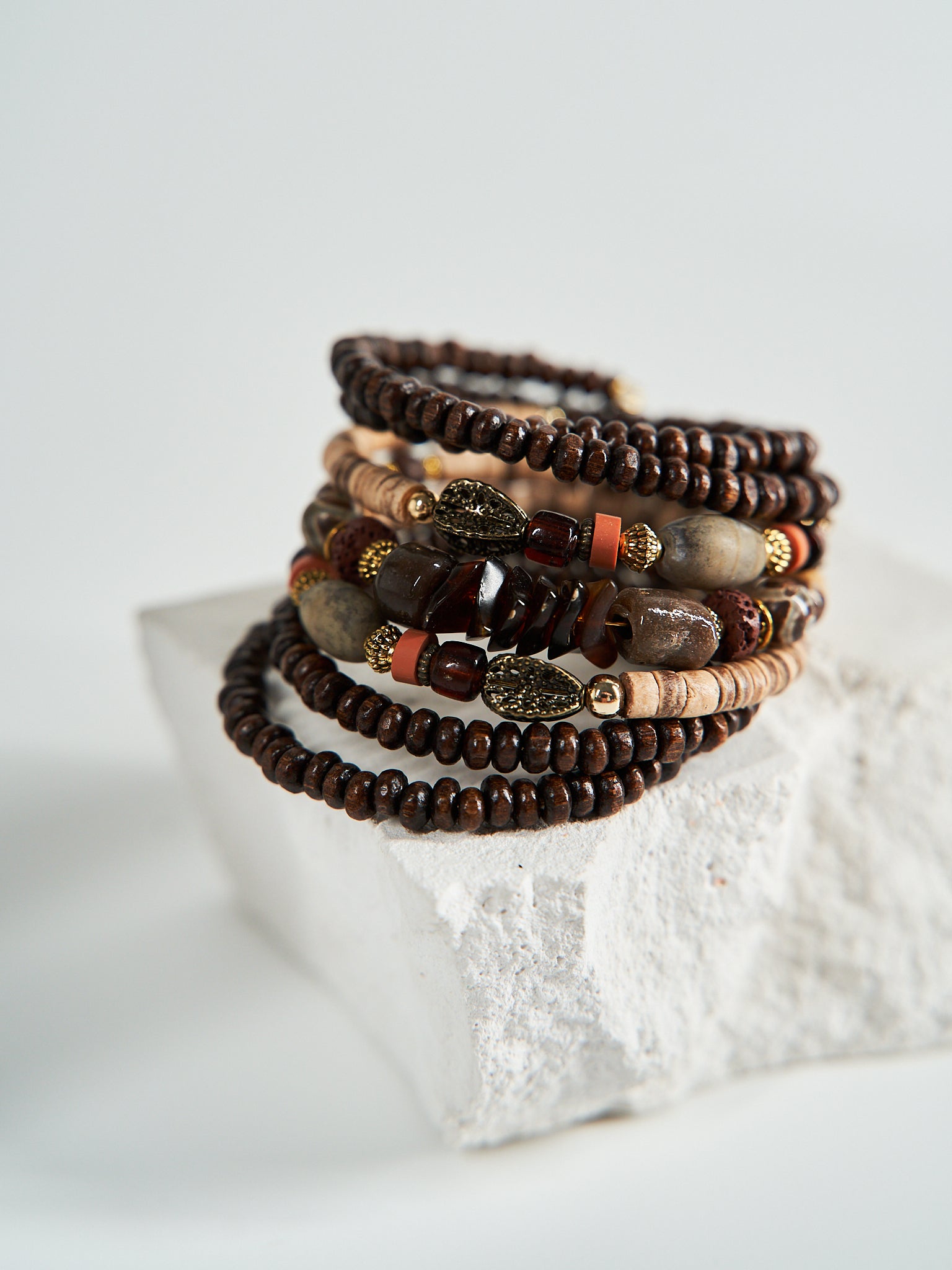 Bohemian Memory Wire Wrap Bracelet – Earth Tones